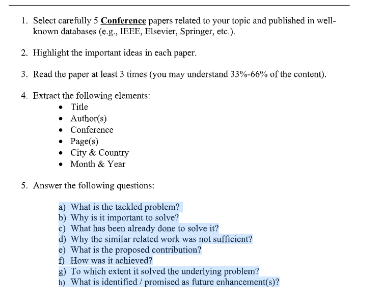 Solved 1. Select carefully 5 Conference papers related to | Chegg.com