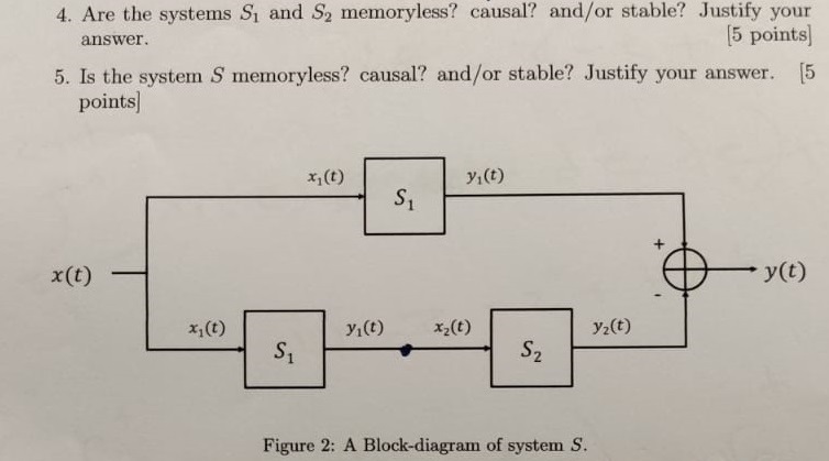 Solved 4. Are the systems S1 and S2 memoryless? causal? | Chegg.com