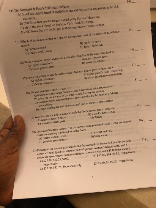 Solved 14) The Standard & Poor's 500 Index includes 14)_ A)