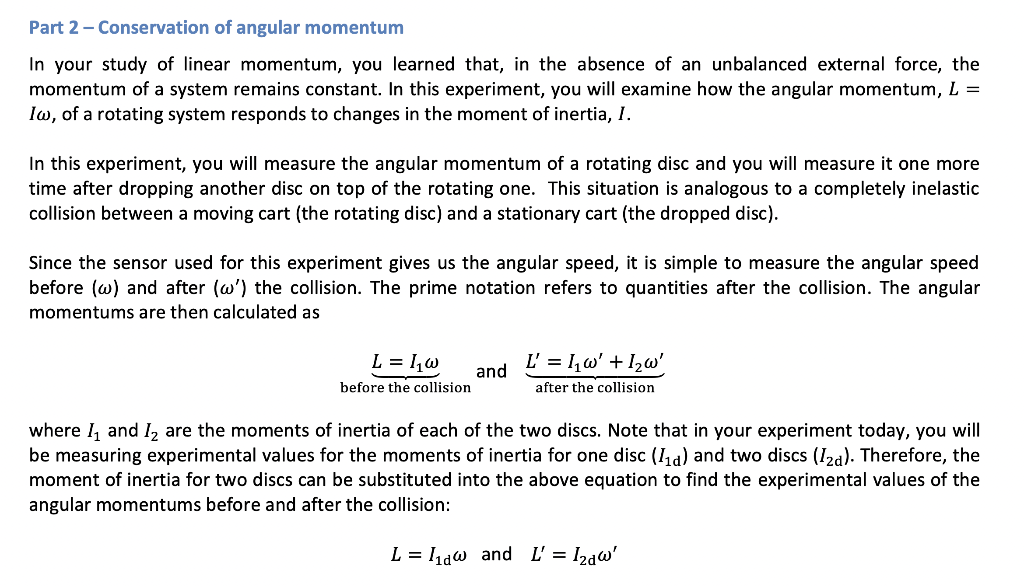 Solved Part 2 - Conservation of angular momentum In your | Chegg.com