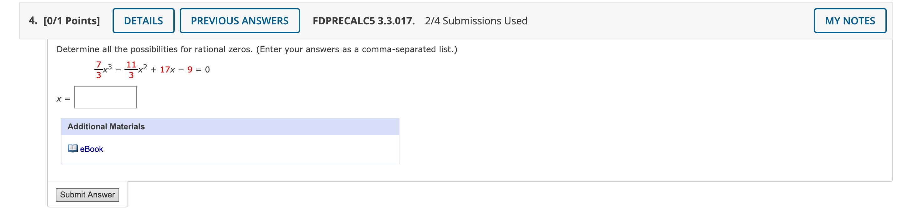 Solved 4. [0/1 Points] DETAILS PREVIOUS ANSWERS FDPRECALC5 | Chegg.com