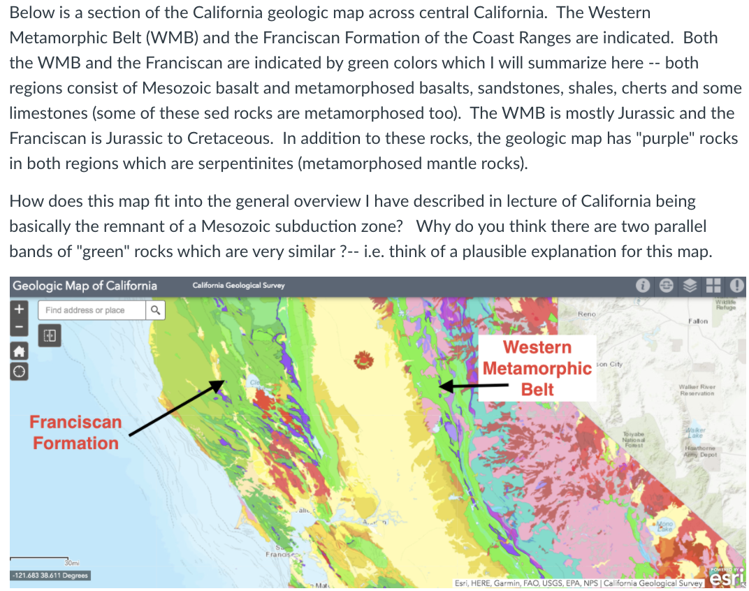 Solved Below is a section of the California geologic map | Chegg.com