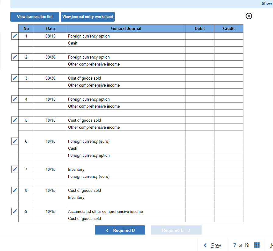 Solved View transaction list View journal entry worksheet | Chegg.com