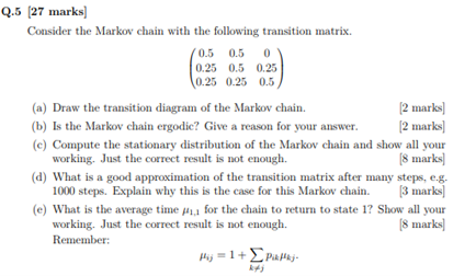 Solved Q.5 (27 marks Consider the Markov chain with the | Chegg.com