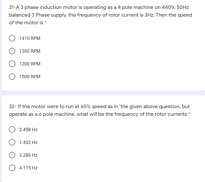 Solved 31A 3 phase induction motor is operating as a 4 pole