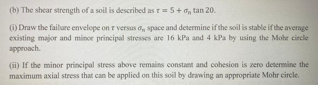 Solved (b) The shear strength of a soil is described as t = | Chegg.com