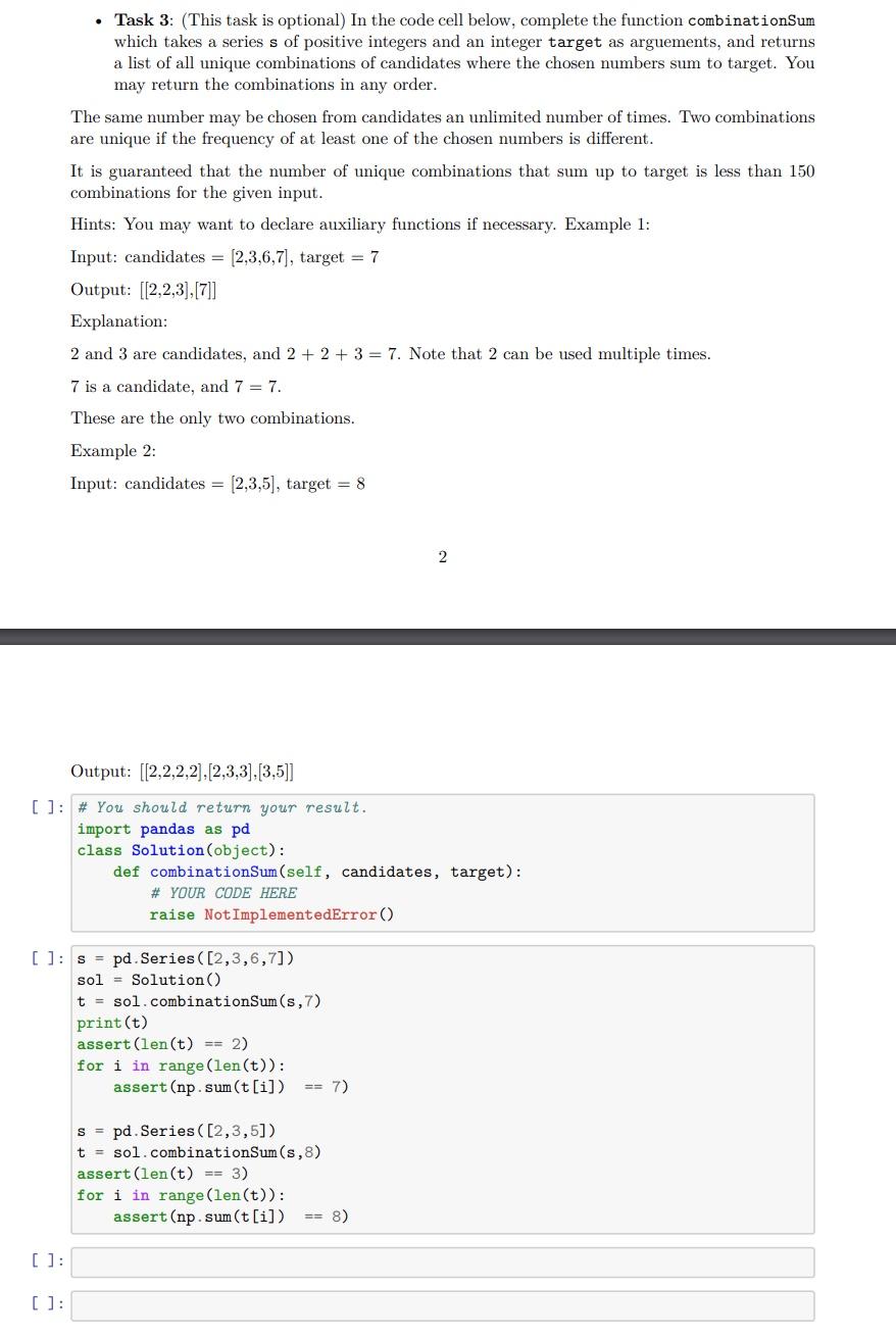 Solved - Task 3: (This task is optional) In the code cell | Chegg.com