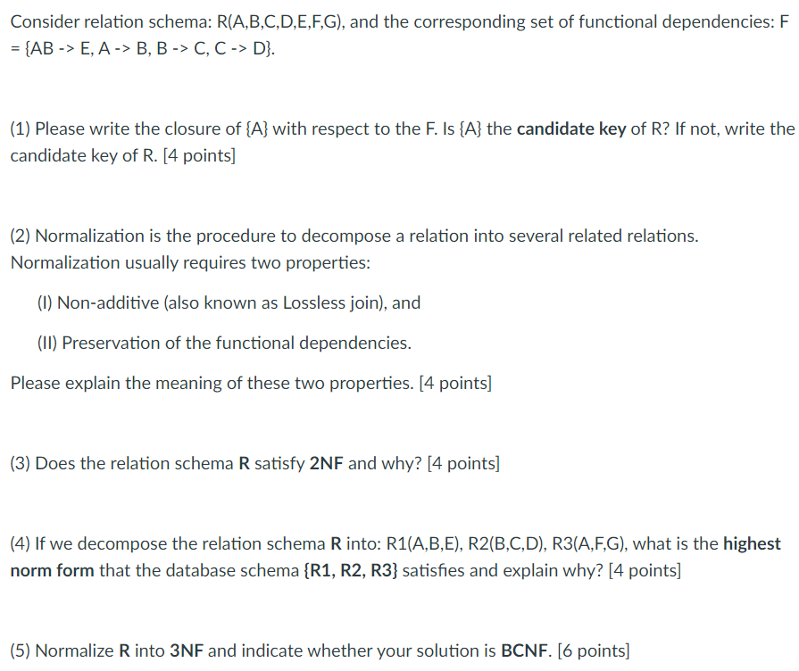 Solved Consider Relation Schema: R(A,B,C,D,E,F,G), And The | Chegg.com