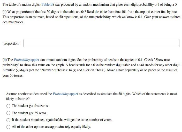 Solved The Table Of Random Digits (Table B) Was Produced By | Chegg.com