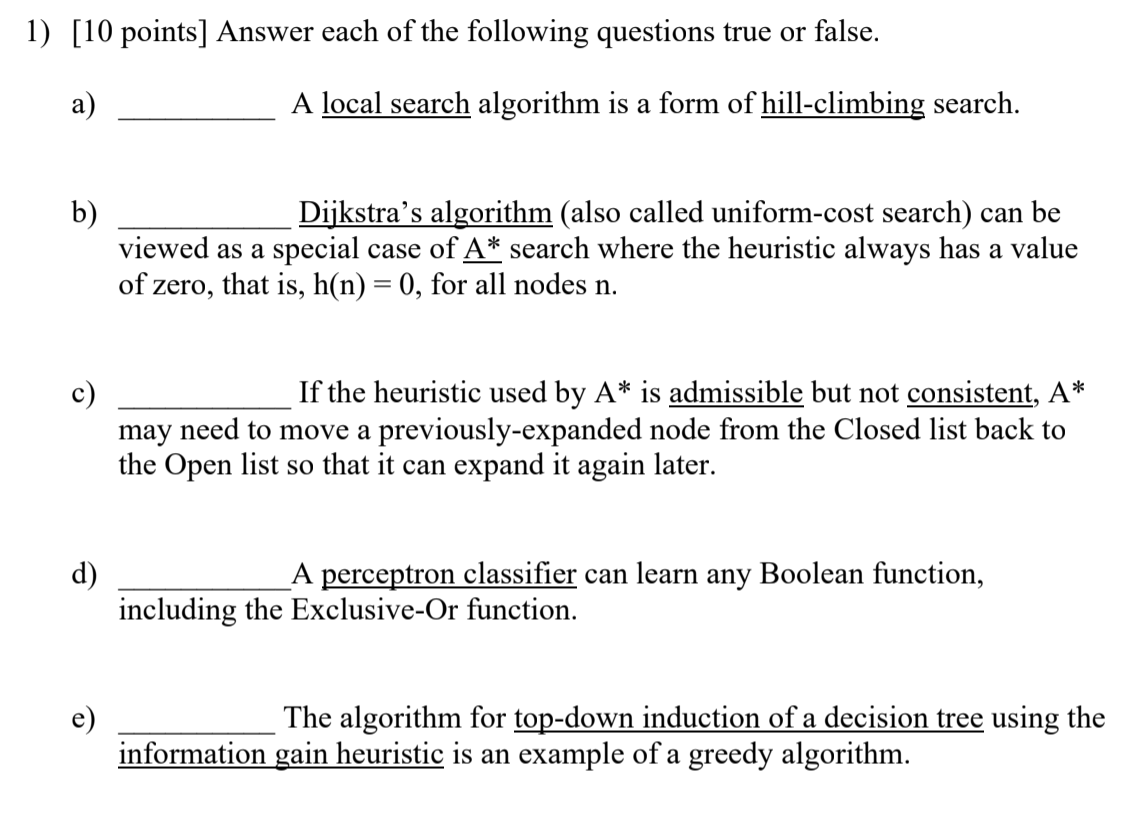 Solved 1) [10 Points] Answer Each Of The Following Questions | Chegg.com