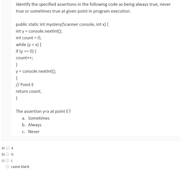 Solved Identify The Specified Assertions In The Following | Chegg.com