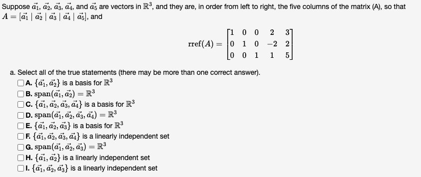 Solved Suppose vec(a1),vec(a2),vec(a3),vec(a4), ﻿and vec(a5) | Chegg.com