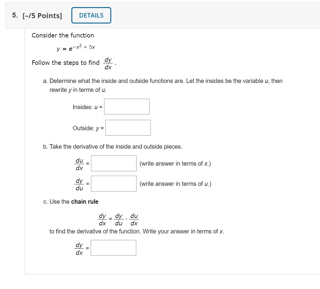 Solved 5. [-15 Points] DETAILS Consider the function y = | Chegg.com