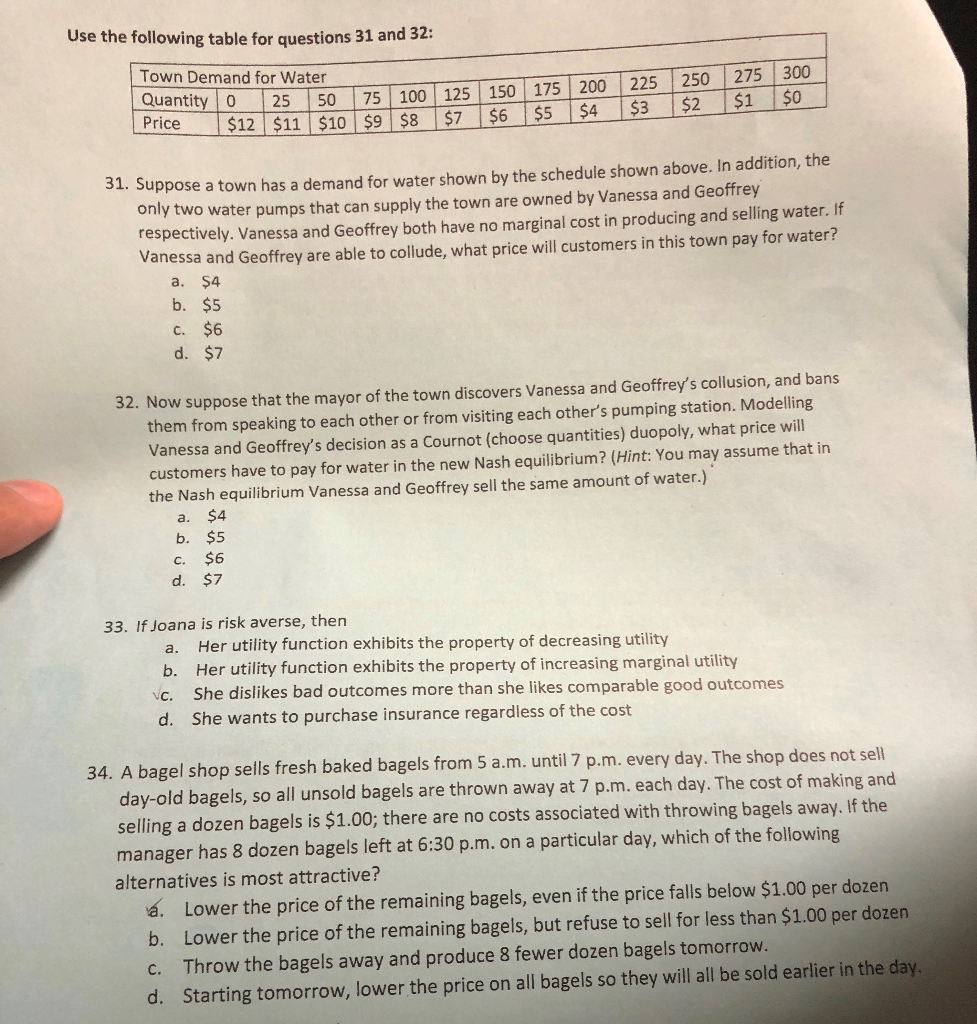 Solved Use the following table for questions 31 and 32: Town | Chegg.com