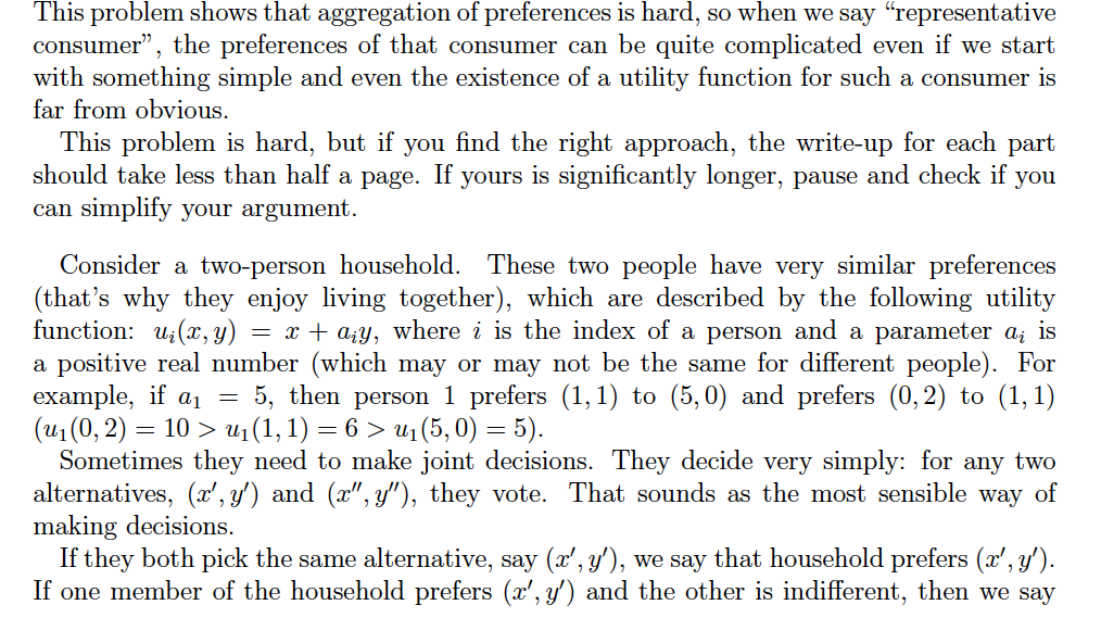 Solved This problem shows that aggregation of preferences is | Chegg.com