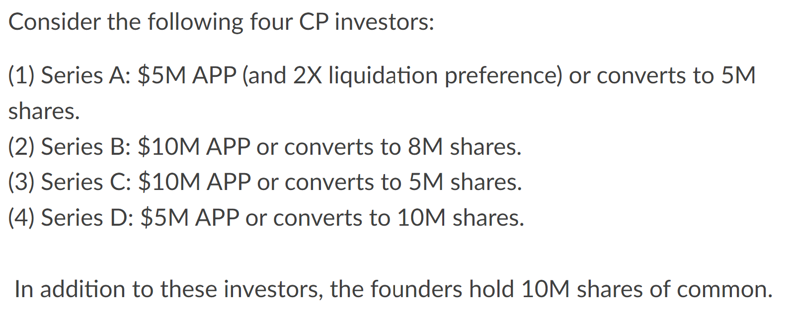 Consider the following four CP investors: (1) Series | Chegg.com