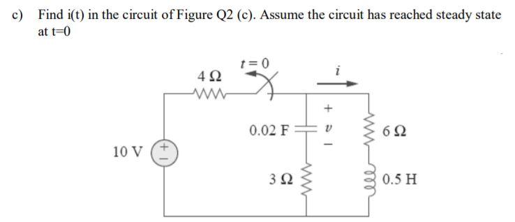 Solved c) Find i(t) in the circuit of Figure Q2 (c). Assume | Chegg.com