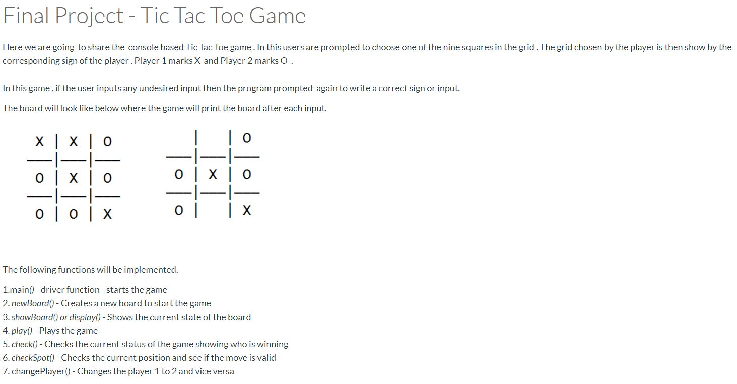 Solved Final Project - Tic Tac Toe Game Here we are going to | Chegg.com