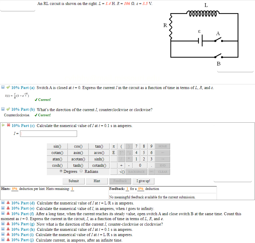 Solved An RL circuit is shown on the right. L = 1.4 H R = | Chegg.com