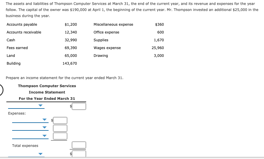 Solved 600 The assets and liabilities of Thompson Computer