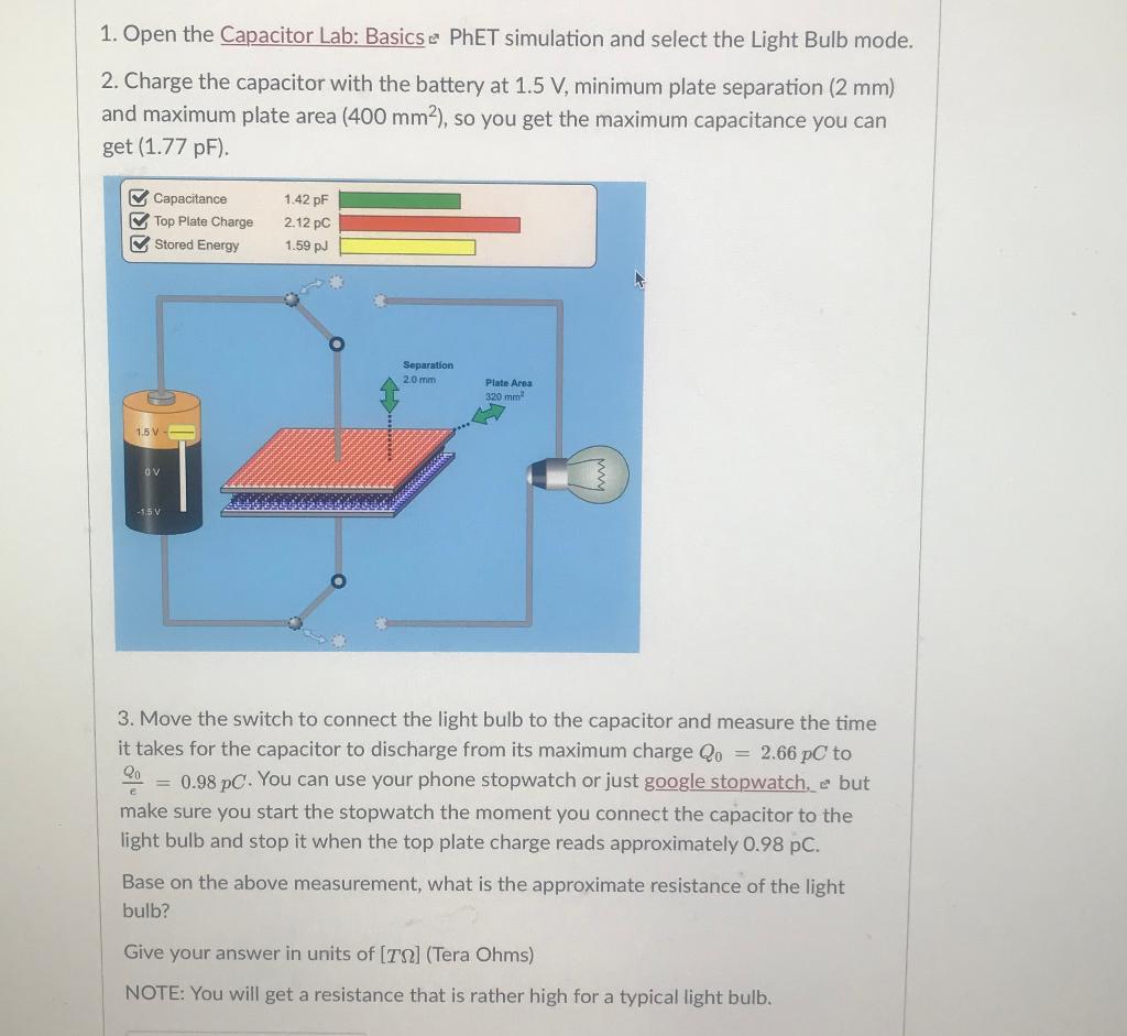 Solved 1. Open the Capacitor Lab Basicse PhET simulation