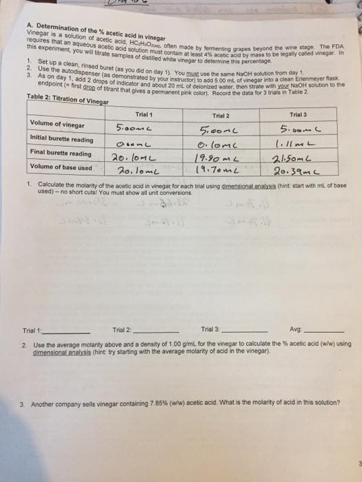 Solved Vinegar is a solution of acid, HC_2 H_2 O_2 (aq)