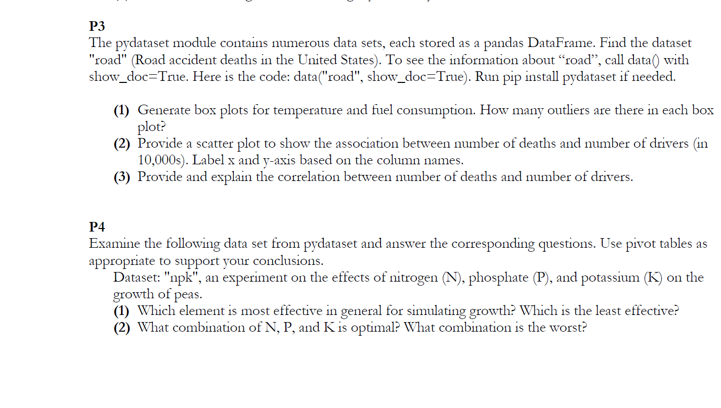 Solved P3 The pydataset module contains numerous data sets,