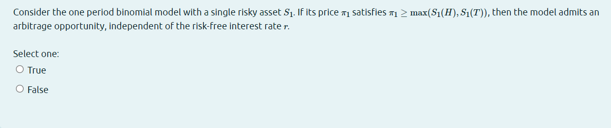 Consider the one period binomial model with a single | Chegg.com