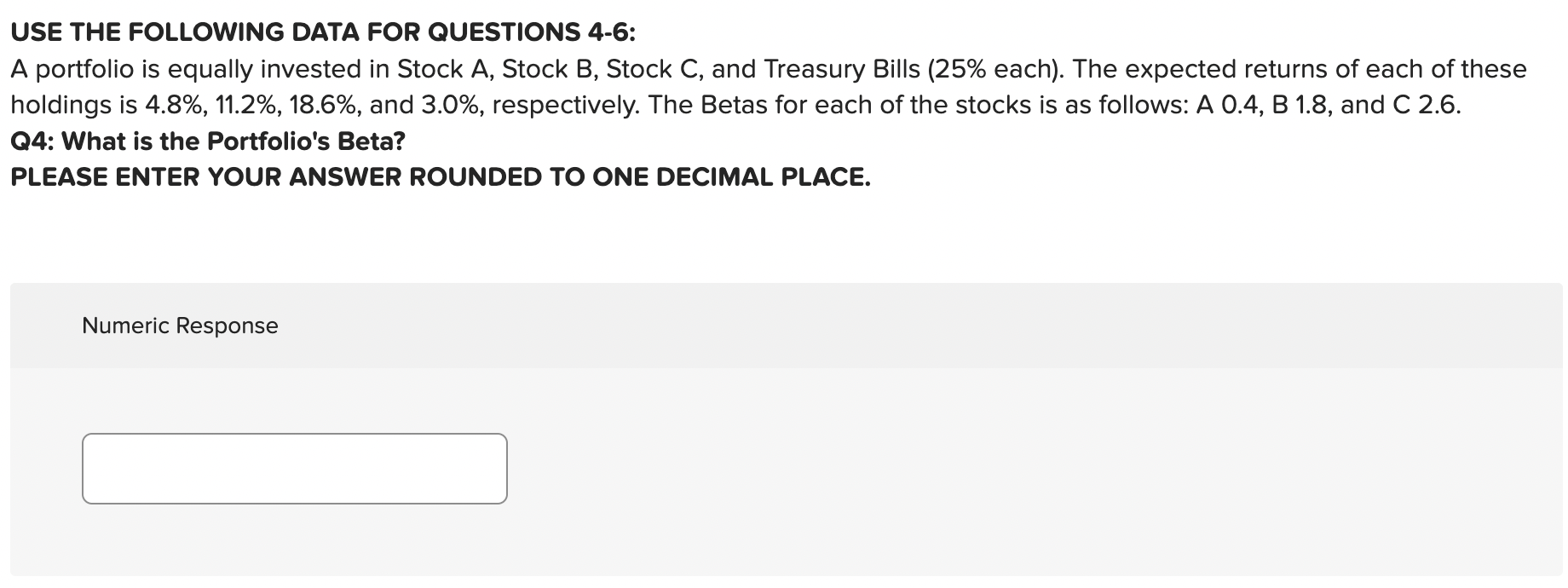 Solved USE THE FOLLOWING DATA FOR QUESTIONS 4-6: A Portfolio | Chegg.com