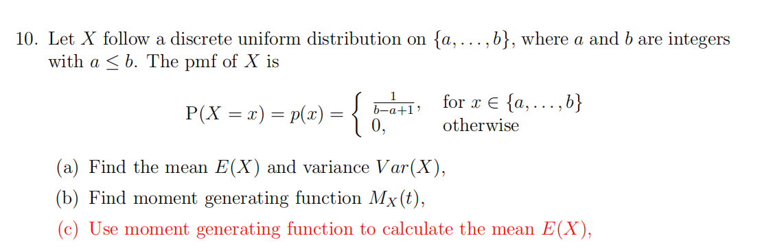 Solved Let X Follow A Discrete Uniform Distribution On | Chegg.com