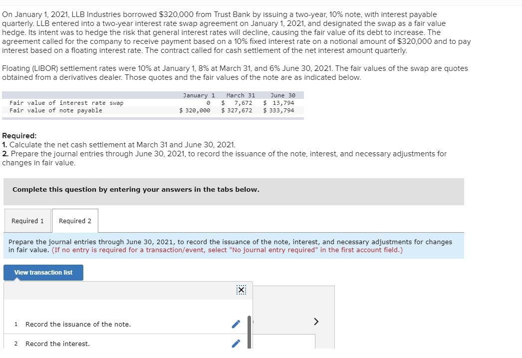 Solved On January 1, 2021, LLB Industries borrowed 320,000