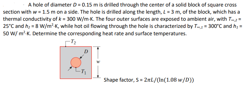 Solved A Hole Of Diameter D = 0.15 M Is Drilled Through The | Chegg.com