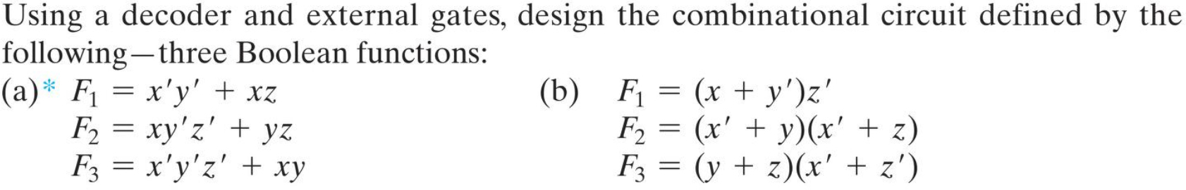 Solved Using a decoder and external gates, design the | Chegg.com
