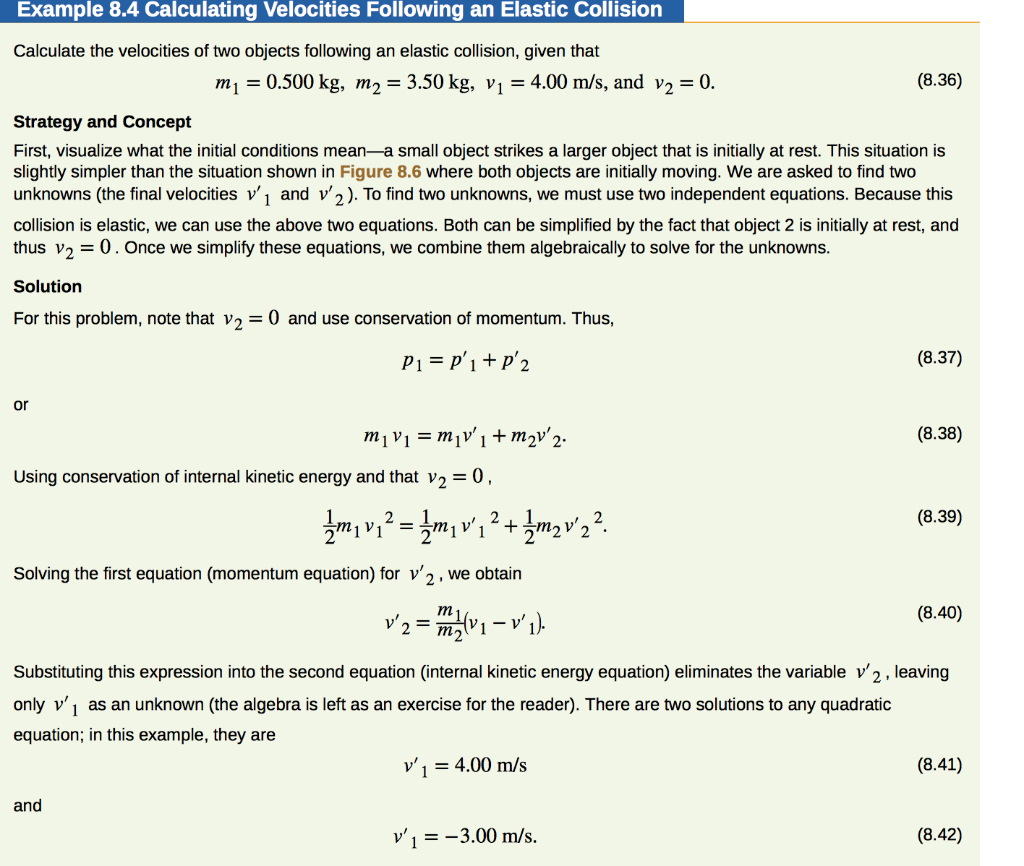 Solved Example 8.4 Calculating Velocities Following an | Chegg.com