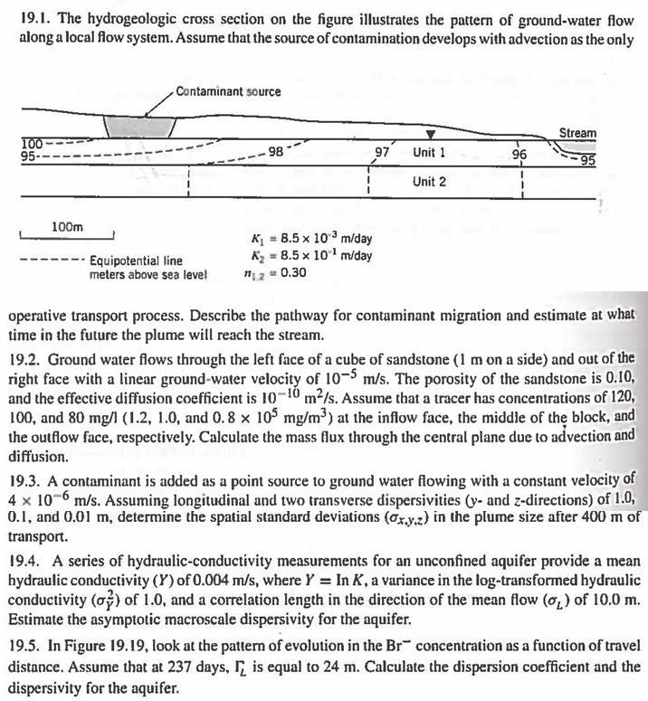 Solved 19.1. The hydrogeologic cross section on the figure | Chegg.com