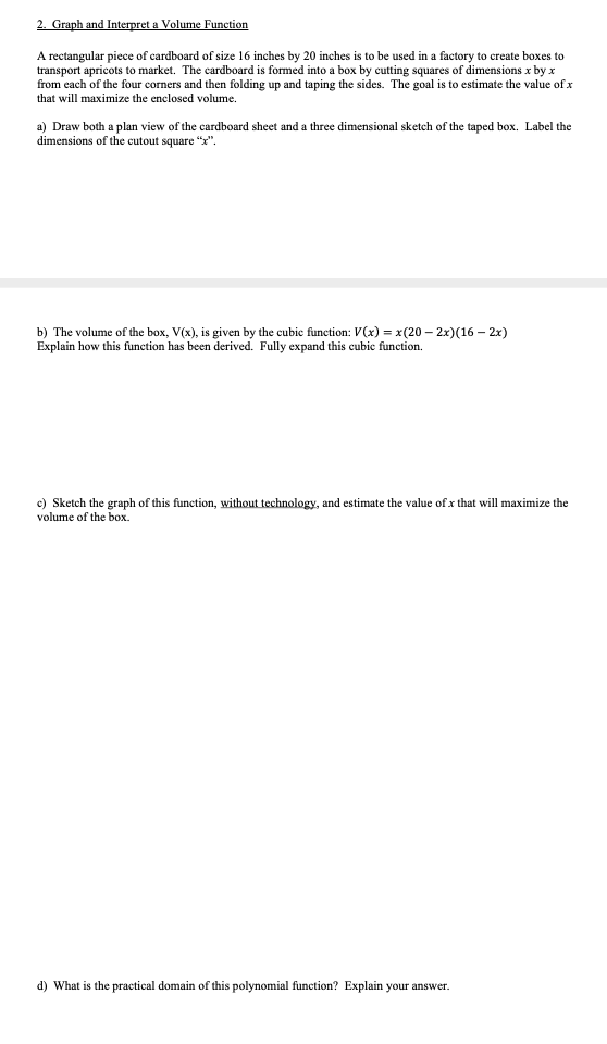 Solved 2. Graph and Interpret a Volume Function A | Chegg.com
