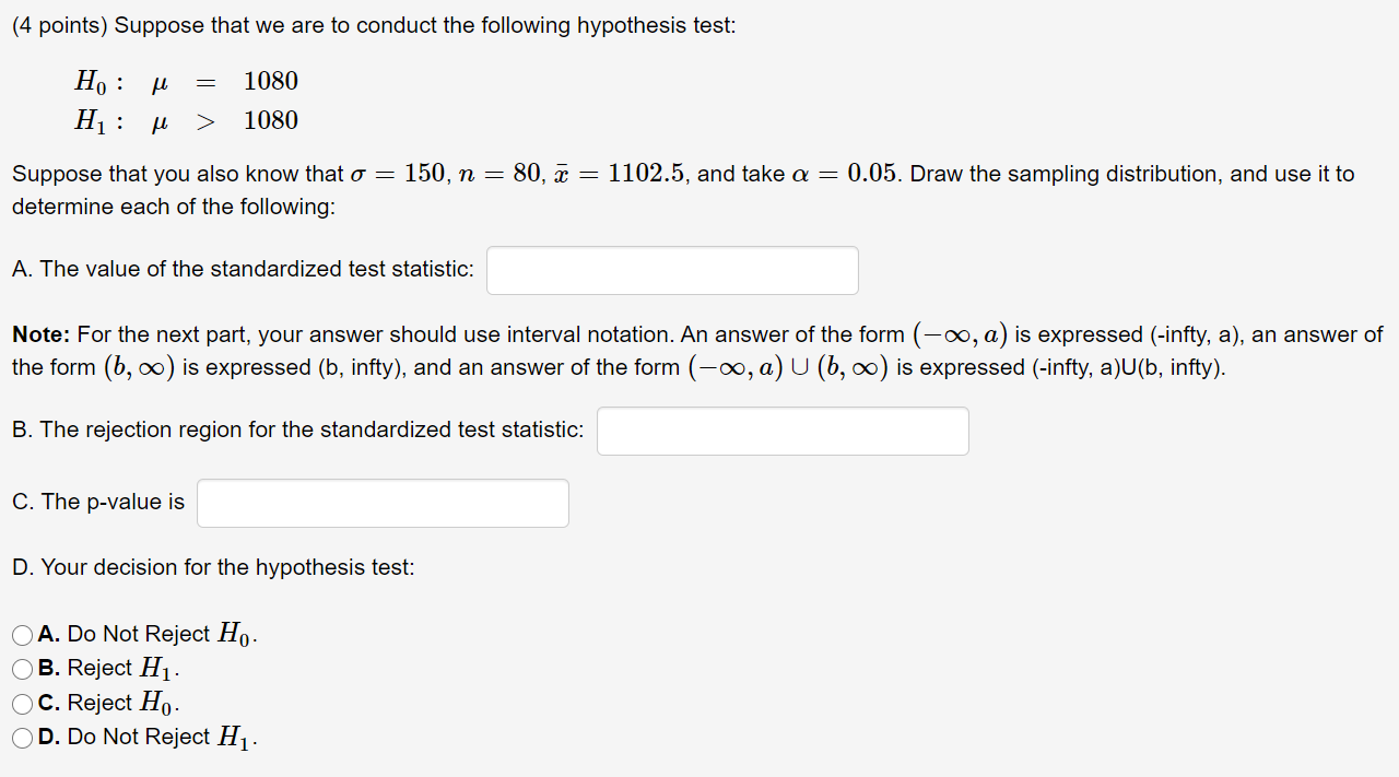 Solved (4 points) Suppose that we are to conduct the | Chegg.com