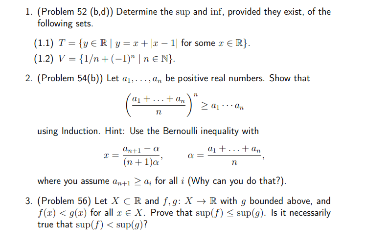 Solved 1. (Problem 52(b,d) ) Determine The Sup And Inf, | Chegg.com