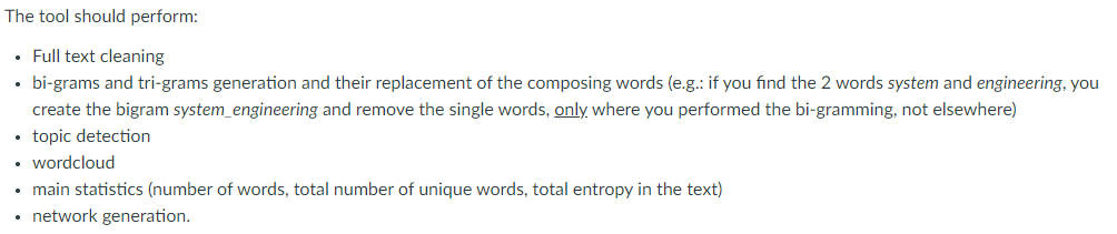 Solved The tool should perform: - Full text cleaning - | Chegg.com