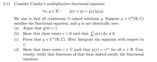 Solved 2 11 Consider Cauchy S Multiplicative Functional E Chegg Com