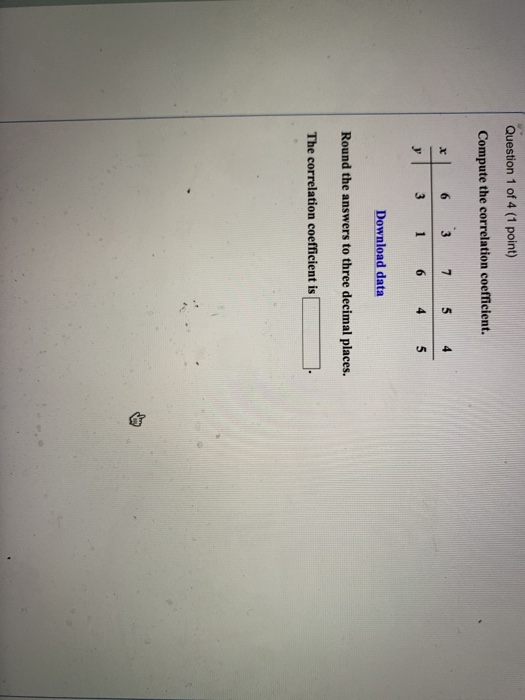 Solved Question 1 of 4 (1 point) Compute the correlation | Chegg.com