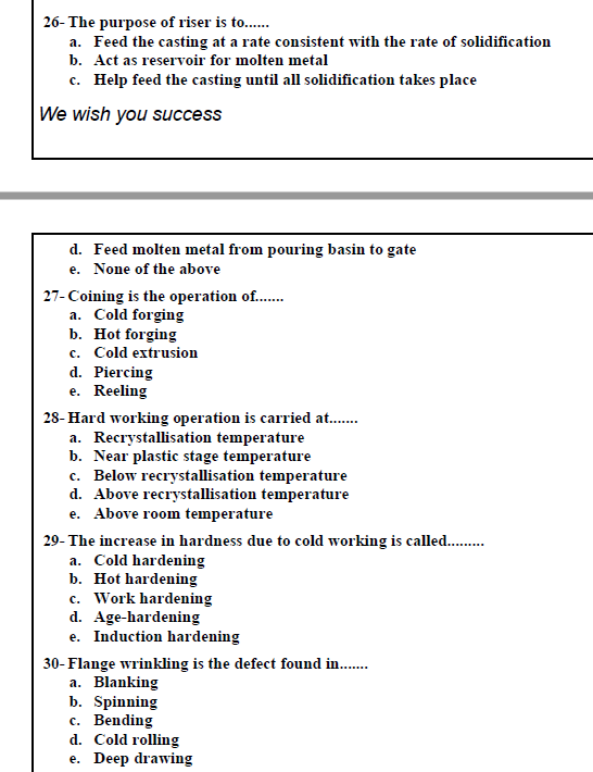 Solved 26 The purpose of riser is to...... a. Feed the
