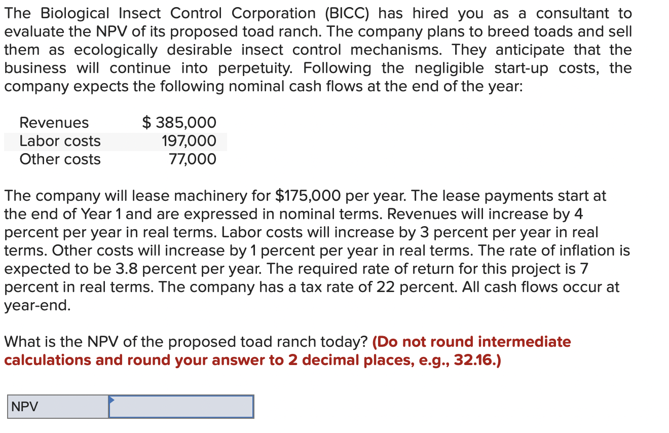 Solved The Biological Insect Control Corporation (BICC) has | Chegg.com