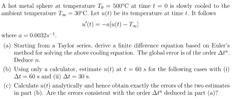 = A hot metal sphere at temperature To = 500°C at | Chegg.com