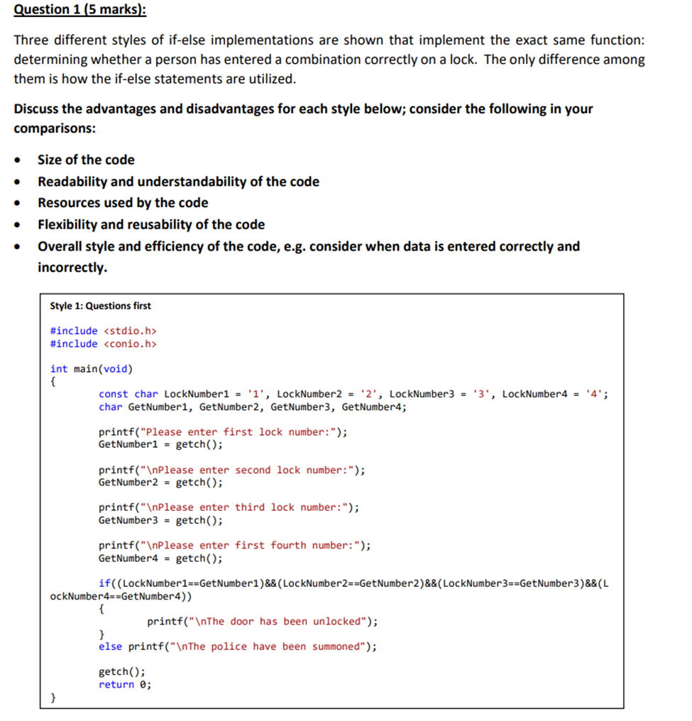 Solved Question 1 (5 marks): Three different styles of | Chegg.com