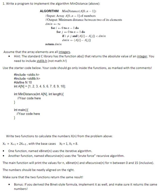Solved 1. Write a program to implement the algorithm | Chegg.com
