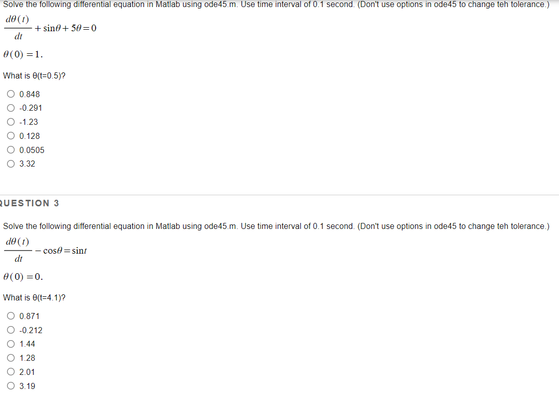 Solved Solve the following differential equation in Matlab | Chegg.com