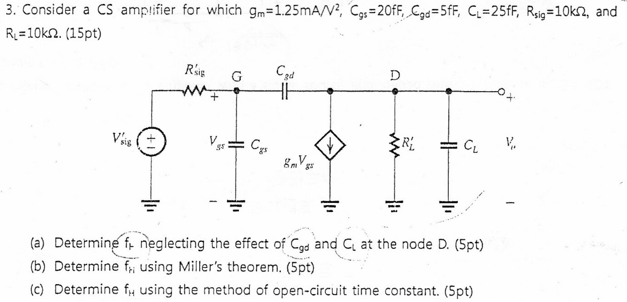 Solved 3. Consider a CS amplifier for which | Chegg.com