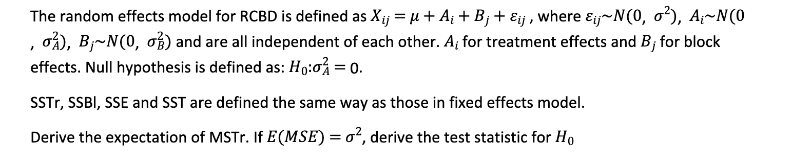 Solved The random effects model for RCBD is defined as | Chegg.com
