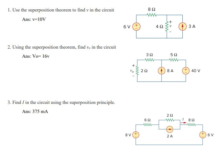 Solved 1. Use the superposition theorem to find v in the